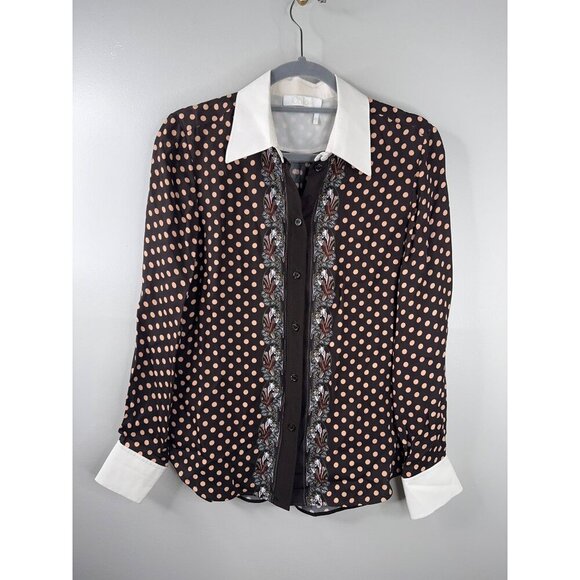 CHLOÉ Brown Polka-dot Printed Button Down Blouse In Multi Size S 36 Silk Accents - Picture 3 of 9